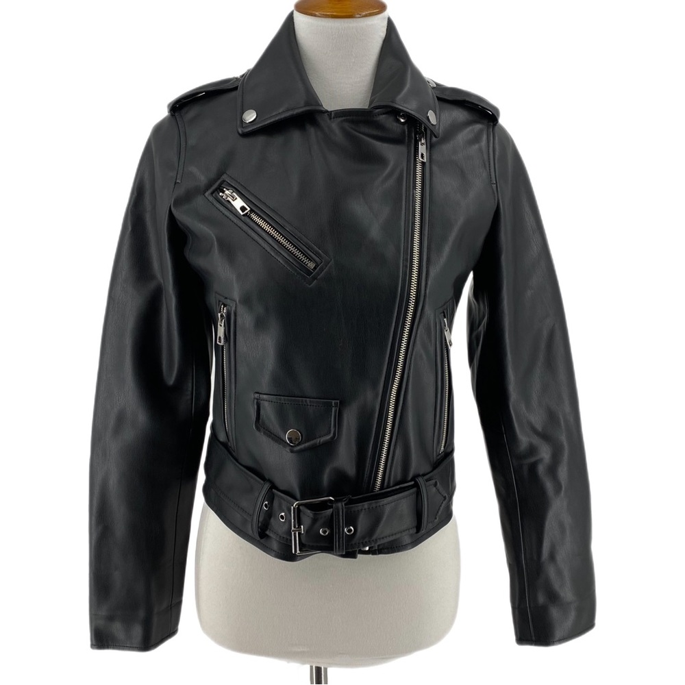 Zara Black Faux Leather Biker Moto Jacket